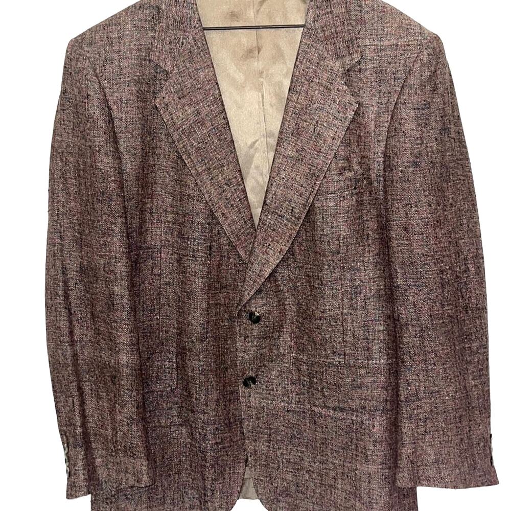 Vintage Mens Herringbone Blazer Size Large Tweed 2 Button Sport Coat 80s